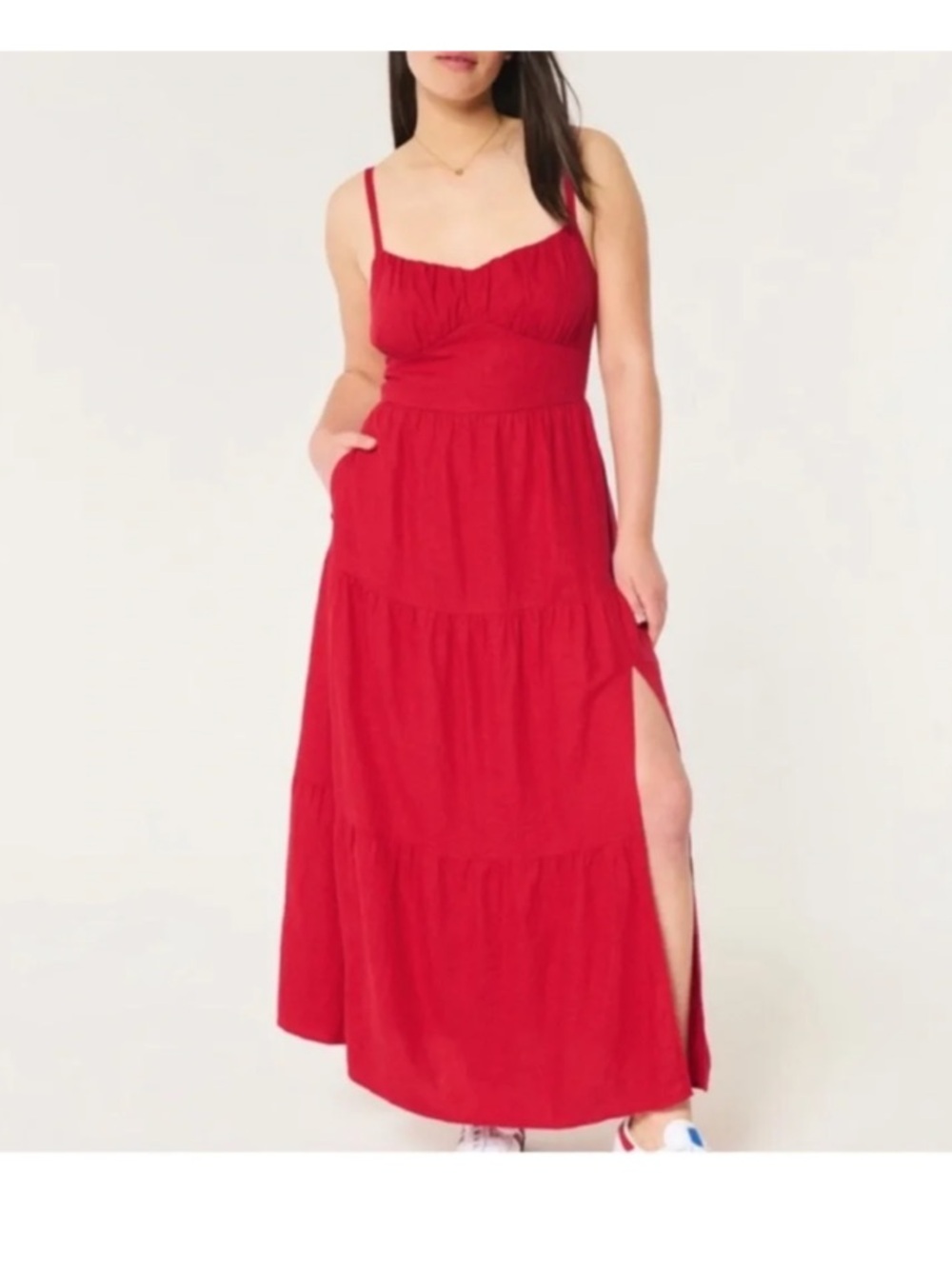 Hollister Red Tiered Spaghetti-Strap Maxi Dress